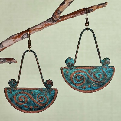 Copper dangle earrings, 'Swirl Touch' - Traditional Oxidized Copper Dangle Earrings from Armenia