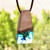 Natural flower, resin and wood pendant necklace, 'Spring Gentian' - Handmade Blue Natural Flower Resin & Wood Pendant Necklace