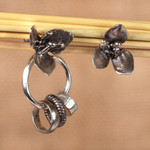 Sterling silver statement earrings, 'Blossoming Uniqueness' - Spring-Themed Oxidized and High-Polished Statement Earrings