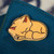 Ceramic brooch pin, 'Feline Sleep' - Whimsical Sleepy Cat-Themed Lacquered Ceramic Brooch Pin