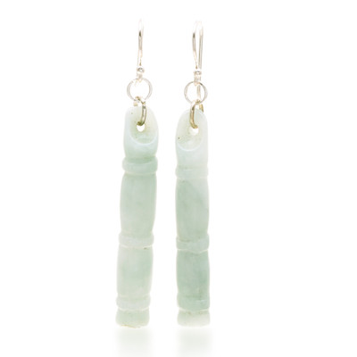Jade dangle earrings, 'Enlightenment' - Thai Artisan Pale Green Jade Bamboo Dangle Earrings