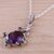 Rhodium plated amethyst and emerald pendant necklace, 'Harmony Vine' - Rhodium Plated Amethyst and Emerald Necklace from India