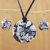Ceramic jewelry set, 'Blue Foliage' - Handmade Blue Floral Ceramic Necklace and Earring Set