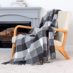 Ukrainian fringed throw blanket, 'Yarns for Peace' - Gingham-Patterned Fringed Throw Blanket from Ukraine