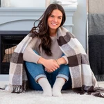 Ukrainian fringed throw blanket, 'Yarns for Peace' - Gingham-Patterned Fringed Throw Blanket from Ukraine