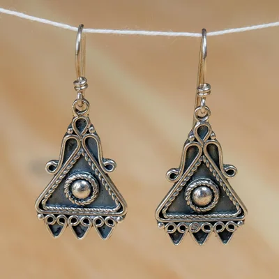 Sterling silver dangle earrings, 'Audacious Princess' - Traditional Geometric Sterling Silver Dangle Earrings