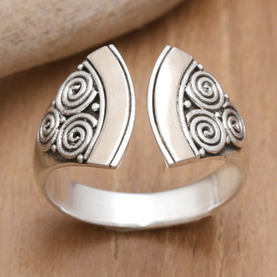 Gold-accented wrap ring, 'Split Ax' - Balinese 18k Gold-Accented Sterling Silver Wrap Ring