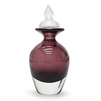 Handblown art glass decorative bottle, 'Surreal Purple' - Handblown Decorative Bottle from Brazil
