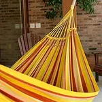Hand Made Yellow Striped Fabric Hammock (Double), 'Sunny Brazil'