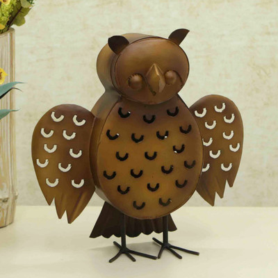 Iron decorative home accent, 'Eternal Sage' - Owl-Themed Iron Decorative Home Accent Handcrafted in Brazil