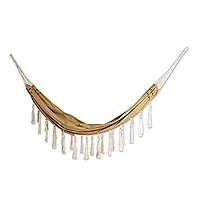 Cotton hammock, 'Beach-Side Comfort' (double) - Striped Cotton Hammock in Sand from Brazil (Double)