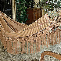 Cotton hammock, 'Caramel Sleep' (single) - Handloomed Striped Caramel Cotton Single Hammock
