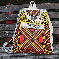 Hand-painted cotton backpack, 'Pataxó Patterns' - Unisex Hand Painted Backpack