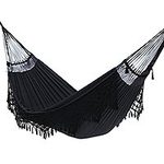 Black Cotton Double Hammock Crafted in Brazil, 'Ipanema Midnight'