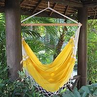 Cotton hammock swing, 'Salvador Sun' - Yellow Cotton Swing Hammock from Brazil