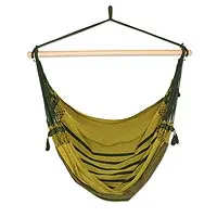 Cotton hammock swing, 'Amazon Forest' - Hand Woven Green Cotton Swing Hammock from Brazil