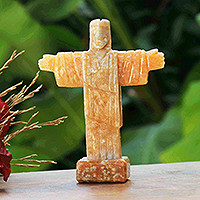 Calcite sculpture, 'Energy of the Benevolent' - Christ the Redeemer-Inspired Handmade Calcite Sculpture