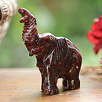 Dolomite sculpture, 'Confident Petite Elephant' - Handcrafted Dolomite Elephant Sculpture from Brazil
