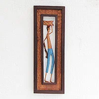 Wood relief panel, 'Man from the Northeast' - Hand-Carved Wood Relief Panel of a Brazilian Working Man