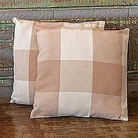 Cotton cushion covers, 'Striped Patchwork' (pair) - Handwoven Patchwork Cotton Cushion Covers from Brazil (Pair)