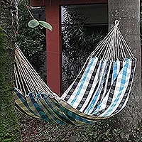 Cotton hammock, 'Beach Chess' (single) - Brazilian Checkerboard Pattern Cotton Single Hammock