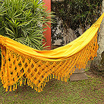 Loomed Honey Cotton Hammock with Crocheted Details (Single), 'Honey Eden'