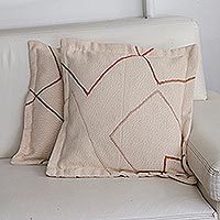 Cotton cushion covers, 'Brazilian Geometry' (pair) - Geometric Cotton Cushion Covers from Brazil (Pair)