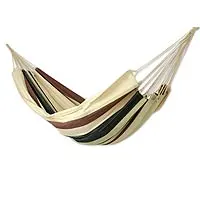 Cotton hammock, 'Summer Shade' (double) - Brazilian Cotton Double Hammock in Tropical Tones