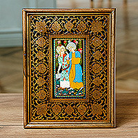 'Layla and Majnun I' - Uzbek Folk Art Crafted in Lacquer Miniature Painting Style