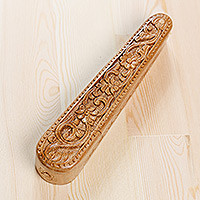 Wood puzzle box, 'Oblong Spring' - Traditional Floral Oblong-Shaped Elm Tree Wood Puzzle Box