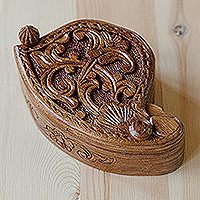Wood puzzle box, 'Ancient World Treasure' - Hand-Carved Floral and Leafy Elm Tree Wood Puzzle Box