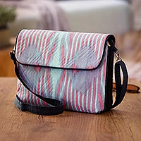 Ikat sling, 'Uzbekistan Winds' - Pink and Blue Ikat Patterned Sling Bag from Uzbekistan