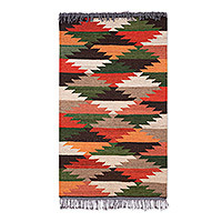 Wool area rug, 'Geometric Foliage' (2.5x5) - Handwoven Wool Area Rug with Geometric Leafy Details (2.5x5)