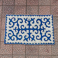 Wool area rug, 'Classic Magic' (2x4) - Handmade Classic Blue and White Shyrdak Wool Area Rug (2x4)