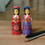 Wood figurines, 'Dushanbe Dames' (set of 2) - Set of Two Blue and Red Wood Figurines of Traditional Girls