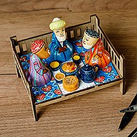 Wood sculpture, 'Sage Meeting' - Hand-Painted Traditional Pine and Birch Wood Sculpture