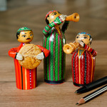 Wood figurines, 'Gallant Ensemble' (set of 3) - Set of Three Hand-Painted Wood Musician Figurines