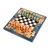 Wood chess set, 'Bukhara Strategies' - Handcrafted Painted Walnut Wood Chess Set in Blue