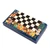 Wood chess set, 'Bukhara Strategies' - Handcrafted Painted Walnut Wood Chess Set in Blue