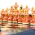Wood chess set, 'Bukhara Strategies' - Handcrafted Painted Walnut Wood Chess Set in Blue