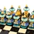 Wood chess set, 'Bukhara Strategies' - Handcrafted Painted Walnut Wood Chess Set in Blue