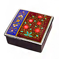 Lacquered wood jewelry box, 'Floral Parade' - Lacquered Walnut Wood Jewelry Box with Floral Motifs