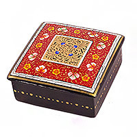 Lacquered and gilded wood jewelry box, 'Red Splendor' - Lacquered & Gilded Wood Jewelry Box with Hand-Painted Motifs
