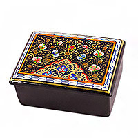 Lacquered and gilded wood jewelry box, 'Garden of Charm' - Hand-Painted Lacquered & Gilded Floral Wood Jewelry Box
