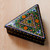 Lacquered papier mache jewelry box, 'Triangular Vitality' - Handmade Green Triangular Jewelry Box with Floral Details
