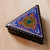 Lacquered papier mache jewelry box, 'Triangular Magic' - Painted Blue Triangular Jewelry Box with Round Floral Detail