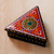 Lacquered papier mache jewelry box, 'Triangular Romance' - Handmade Red Triangular Jewelry Box with Round Floral Detail