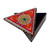 Lacquered papier mache jewelry box, 'Triangular Romance' - Handmade Red Triangular Jewelry Box with Round Floral Detail
