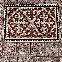 Wool area rug, 'Autumn at the Empire' (2.5x4) - Traditional Brown and Beige Shyrdak Wool Area Rug (2.5x4)