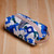 Bolso cosmético de algodón ikat - Bolsa cosmética hecha a mano de algodón Ikat azul y blanco con asa